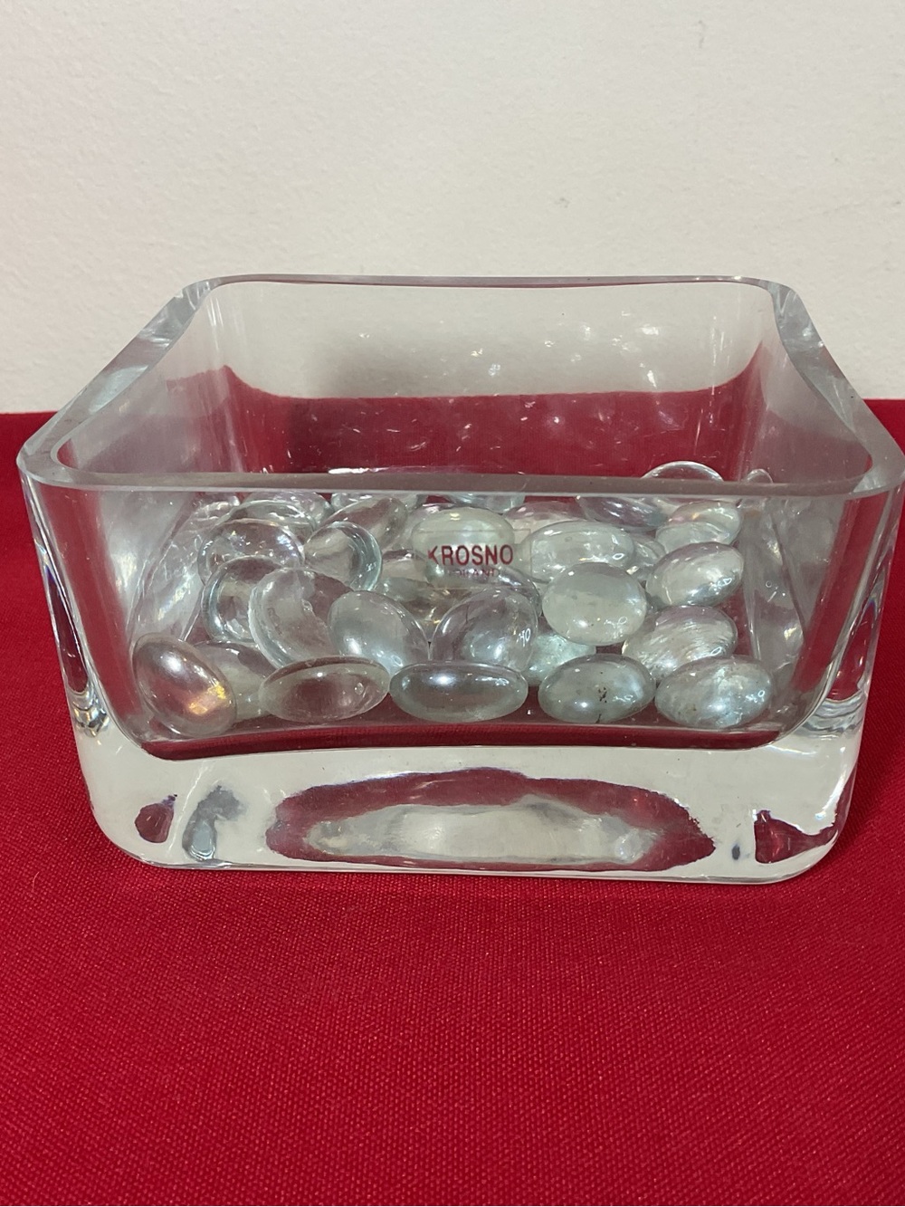Krosno Poland Heavy Clear Art Glass Square Trinket Bowl Votive Candle Holder Mod